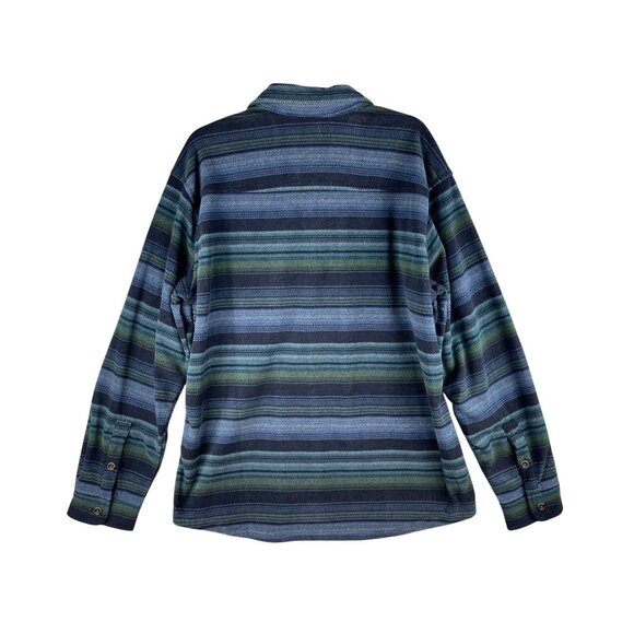 Eddie Bauer Mens Fast Fleece Shirt Large Striped Blue Green Long Sleeve Button - Picture 2 of 11